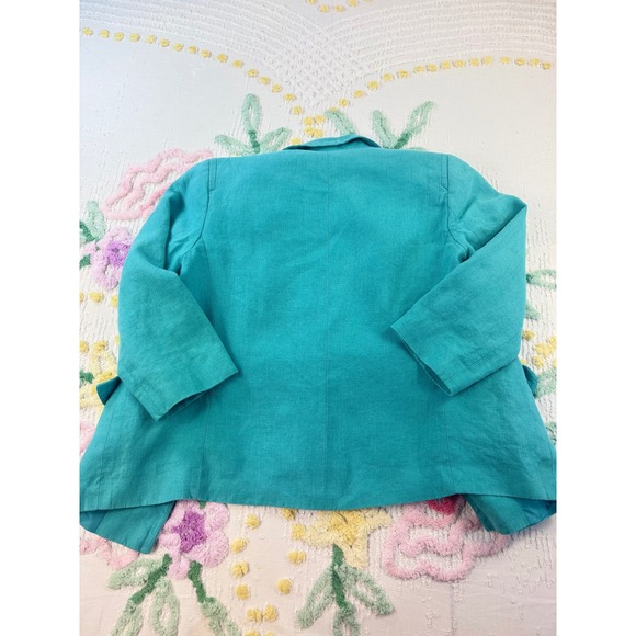 Talbots Petites Turquoise Linen Blend Blazer Jacket Size 2P - Picture 2 of 8